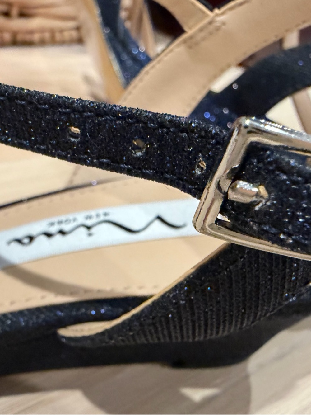 Nina Navy Blue Glitter Heeled Sandals - Picture 5 of 8